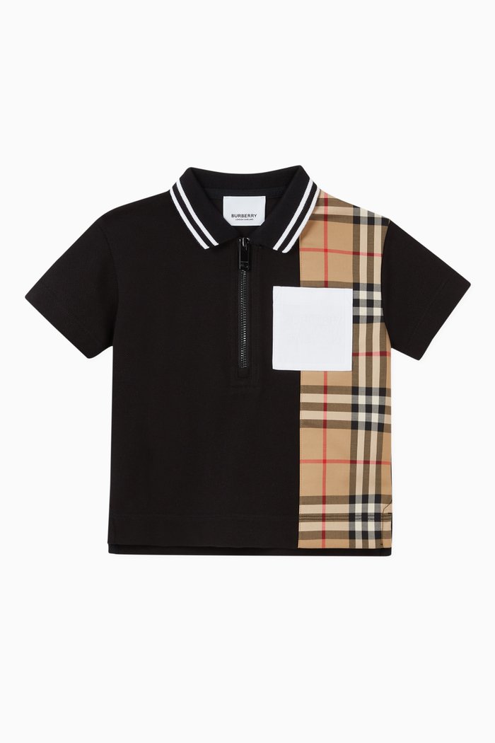 

Vintage Check Cotton Zip Polo, Black