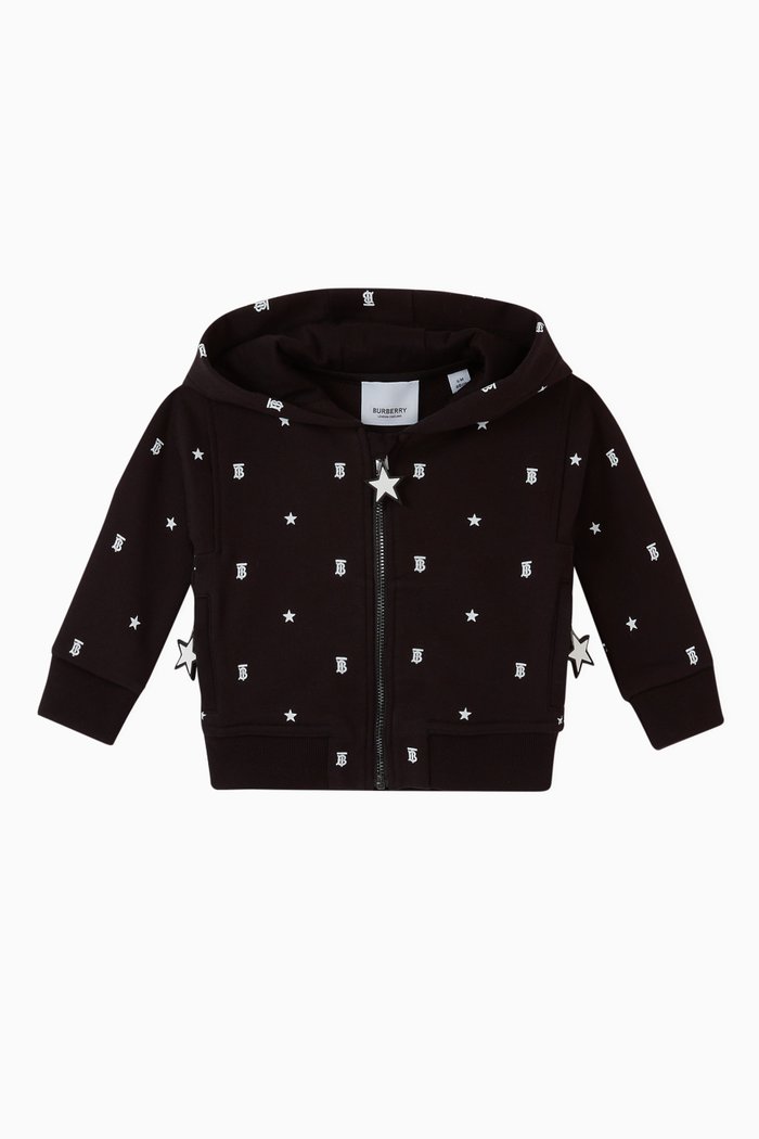 

Star & Monogram Motif Cotton Hooded Top, Black