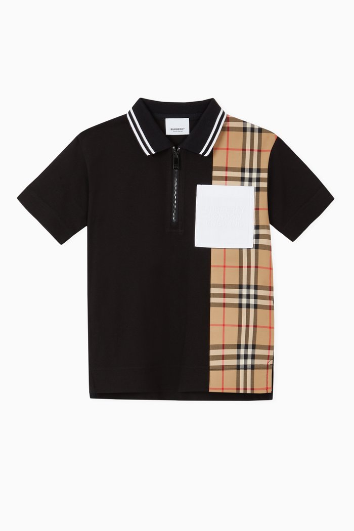 

Vintage Check Cotton Zip Polo, Black