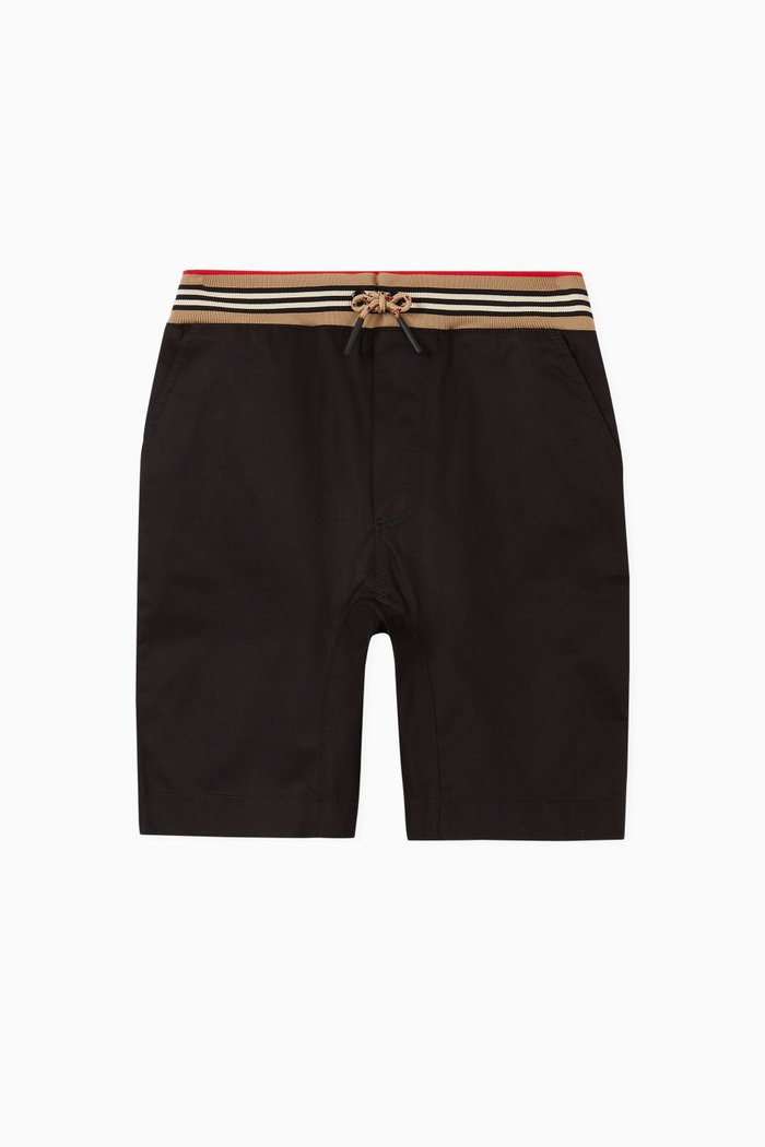 

Icon Stripe Cotton Twill Shorts, Black