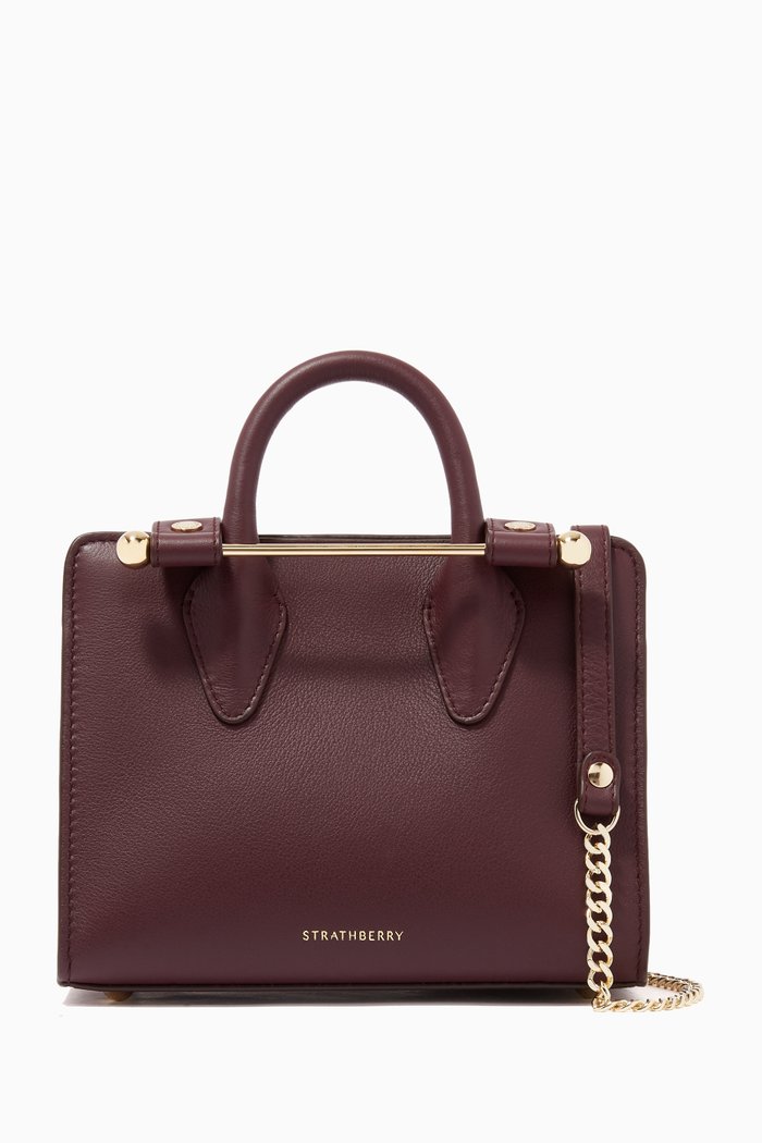 

Nano Tote Bag in Leather, Burgundy