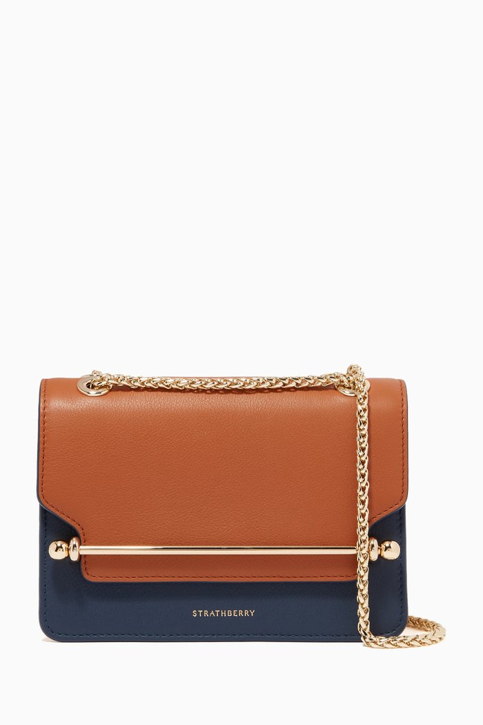 Mini East/West Shoulder Bag in Leather, Blue