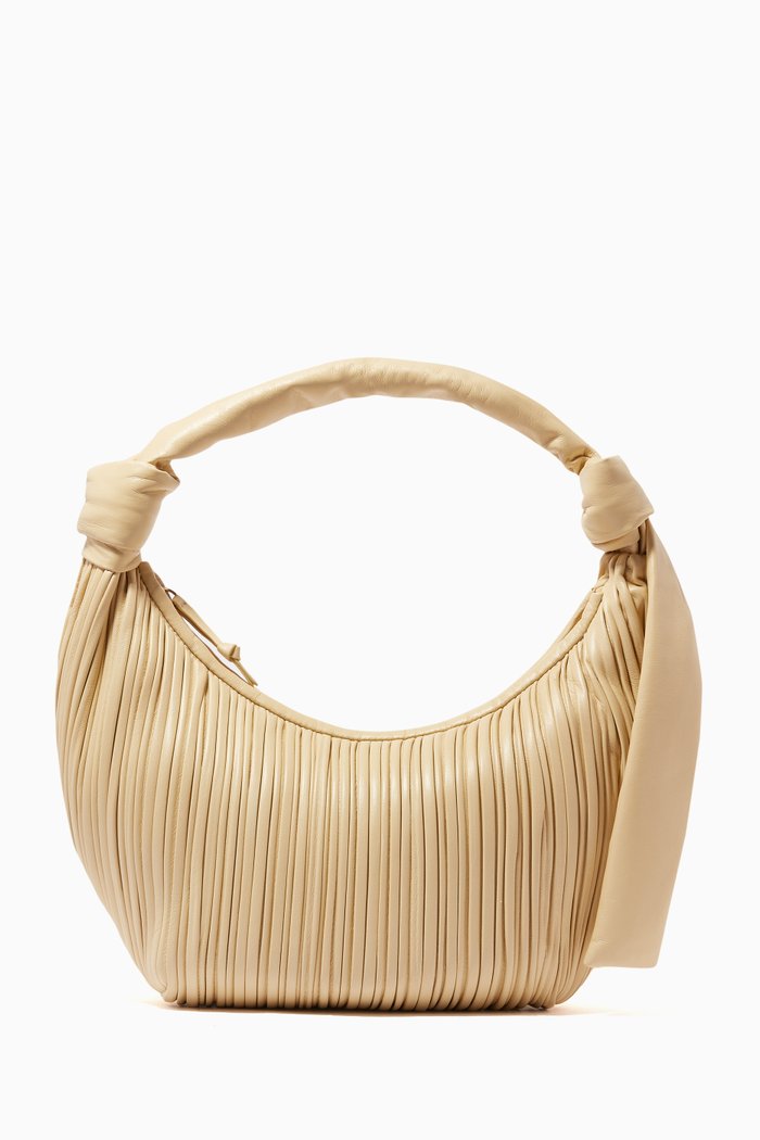 

Neptune Hobo Pleated Bag In Leather, Neutral