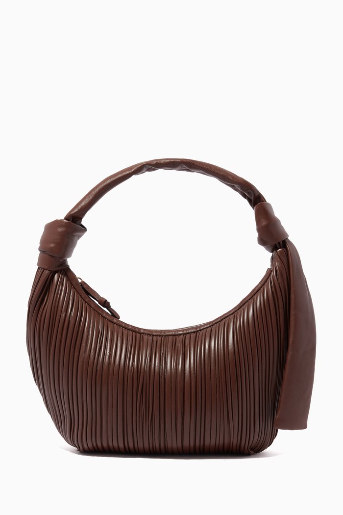 

Neptune Hobo Pleated Bag In Leather, Brown