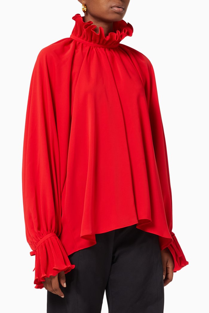 

Ruffled Collar Top, Red