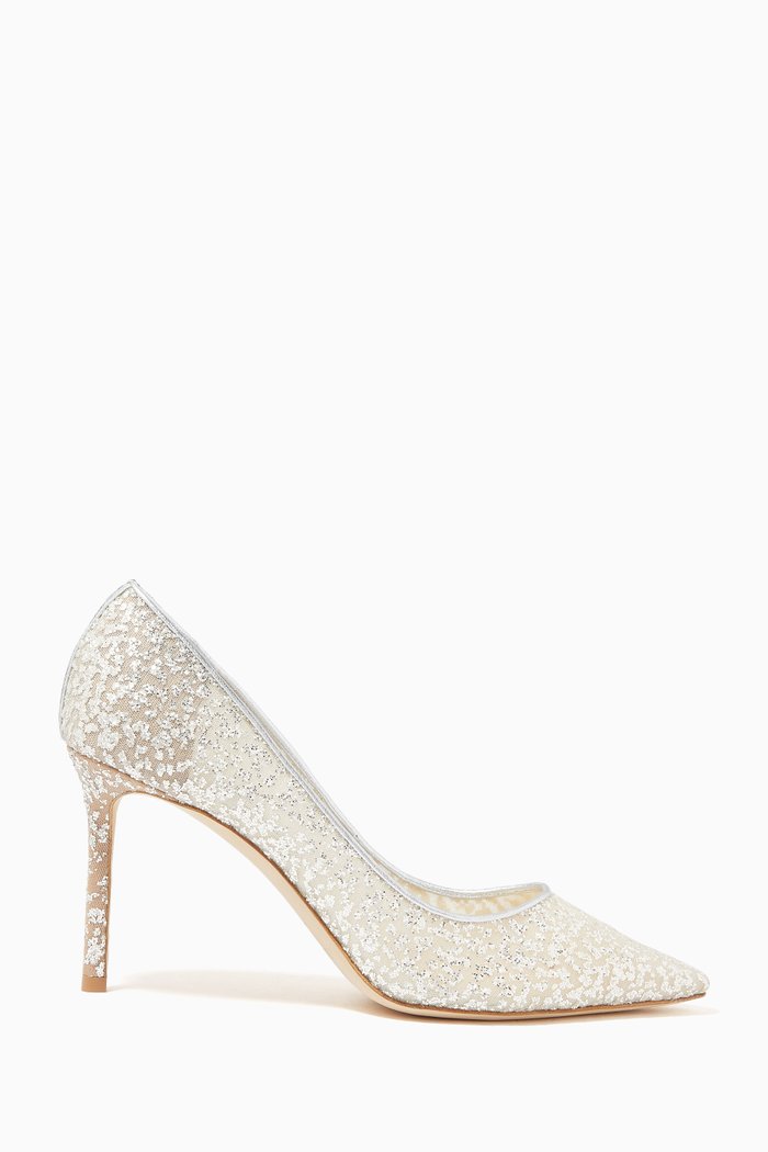 

Romy 85 Pumps in Glitter Tulle & Metallic Nappa, Silver