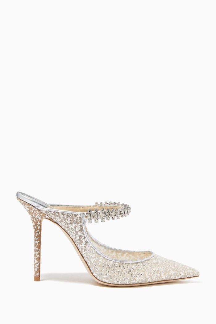 

Bing 100 Mules in Glitter Tulle & Metallic Nappa, Silver