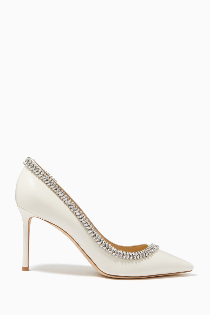 

Romy 85 Pumps with Crystals in Nappa, White