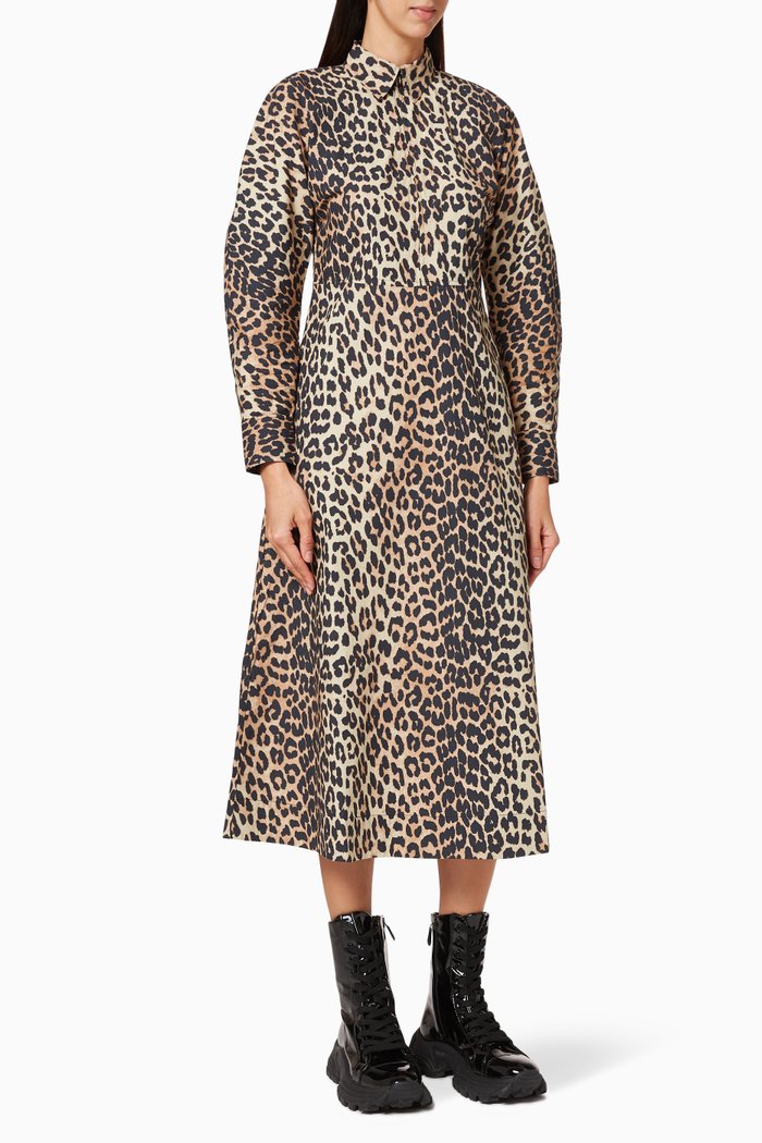 

Printed Cotton Poplin Dress, Brown