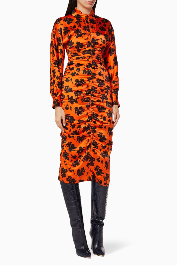 

Satin Ruched Dress, Orange