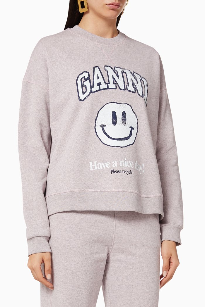 

Isoli Smiley Fleece Sweatshirt, Purple
