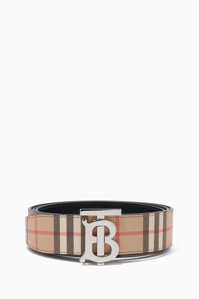 

Reversible Monogram Motif Belt in Vintage Check E-canvas and Leather, Neutral