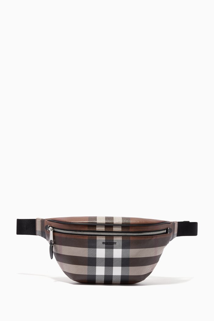 

Medium Bum Bag in Check Canvas, Neutral