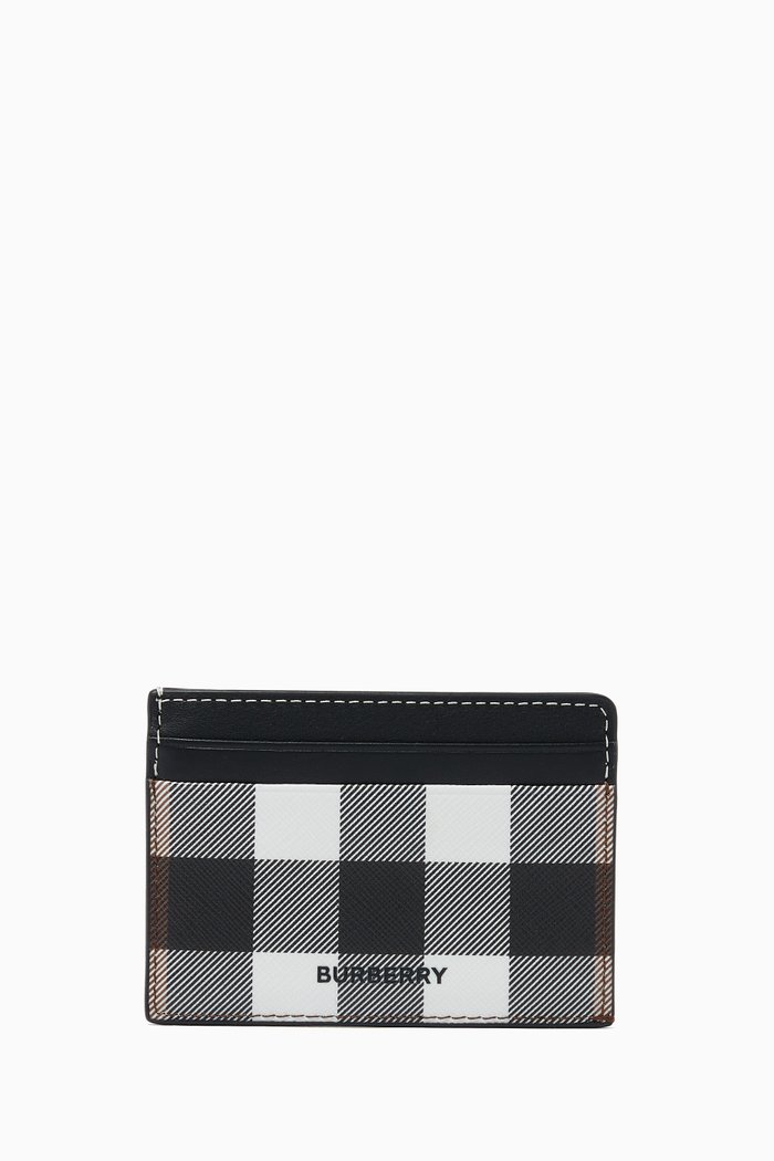 

Card Case in Check E-canvas and Leather, Neutral