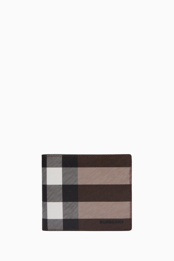 

International Bifold Wallet in Check Coated Canvas, Neutral