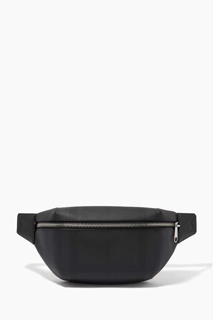 

Medium Bum Bag in London Check and Leather, Grey