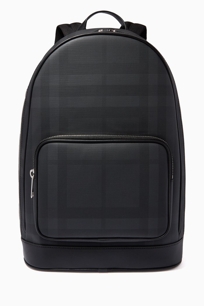 

Backpack in London Check Canvas and Leather, Grey