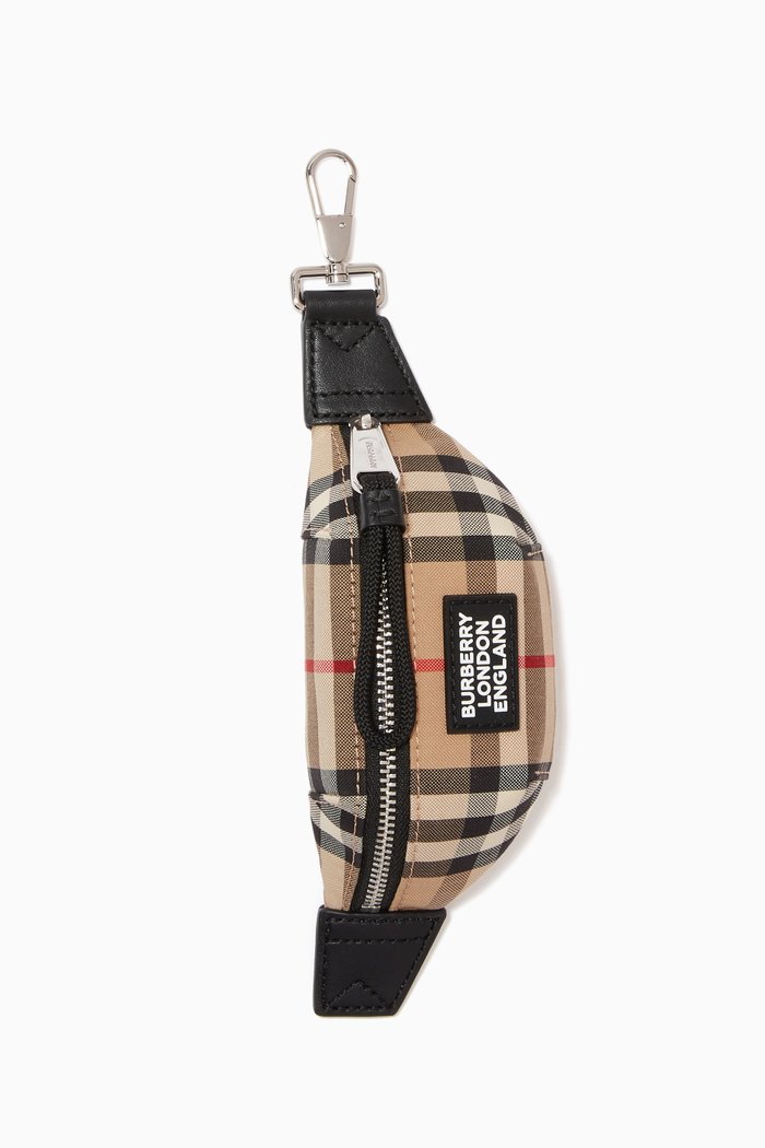 

Bum Bag Charm in Vintage Check Cotton Blend and Leather, Neutral