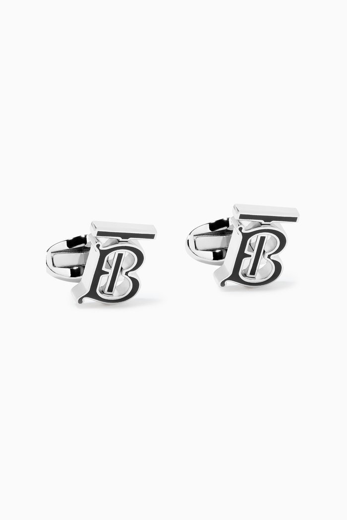 

Monogram Motif Cufflinks in Enamel and Brass, Black
