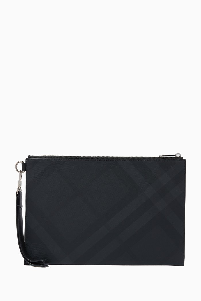 

Zip Pouch in London Check Canvas & Leather, Grey