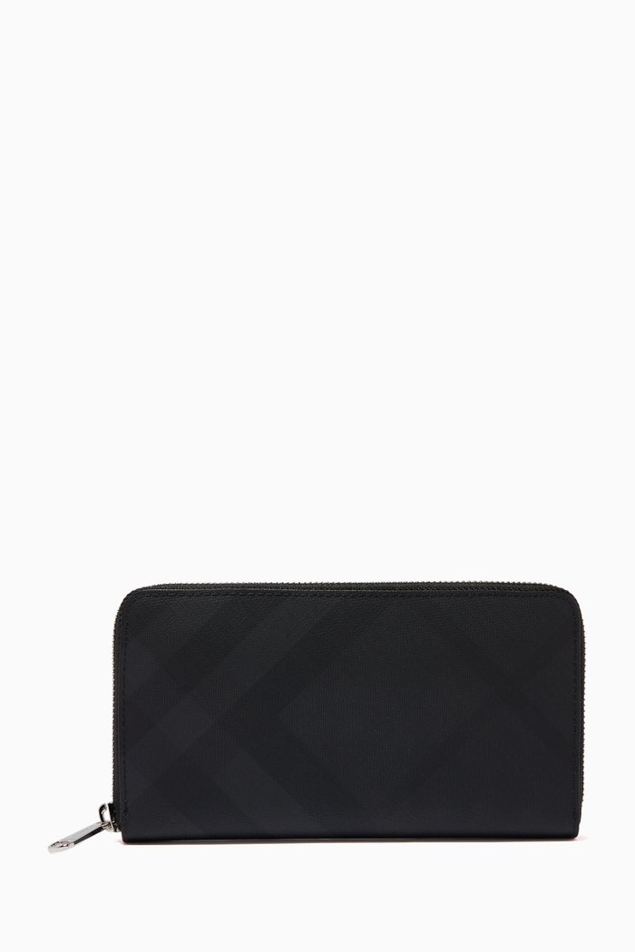 

Zip Wallet in London Check and Leather, Grey