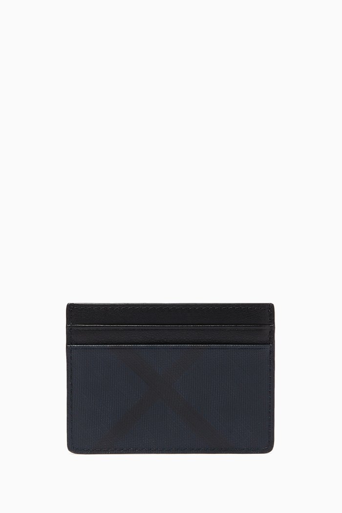 

Card Case in London Check Canvas and Leather, Blue