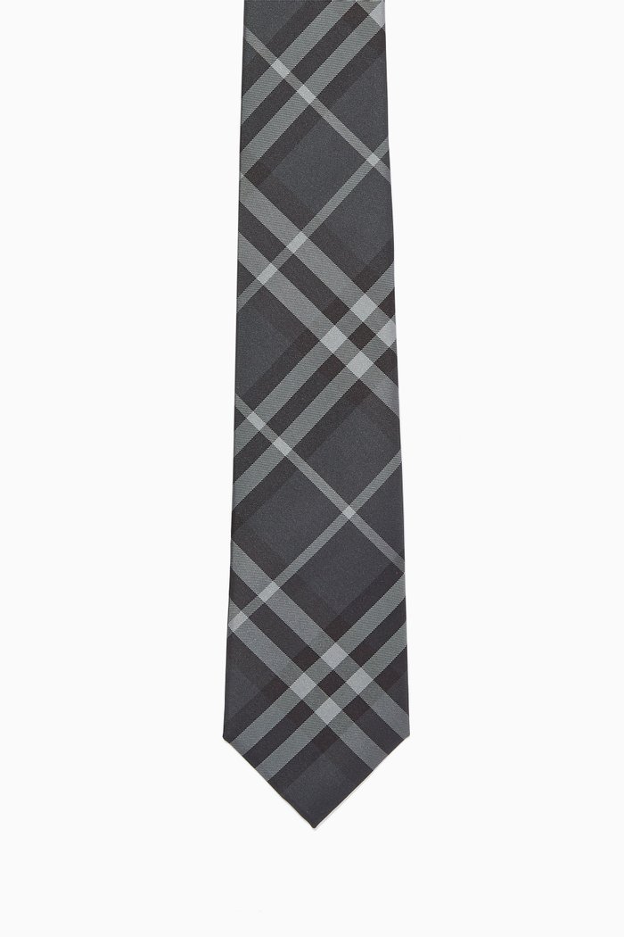 

Classic Cut Tie in Vintage Check Silk, Grey