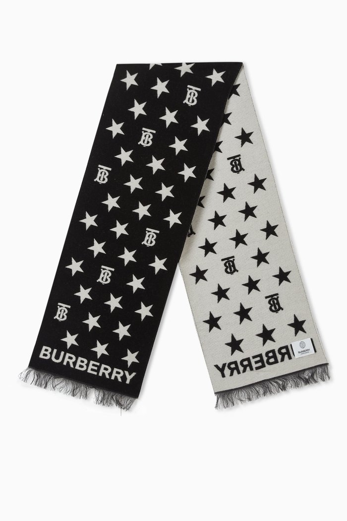 

Star Football Scarf in Wool-Silk Blend, Black