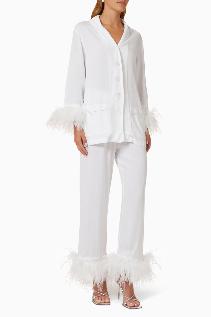 

Party Pyjamas Set with Double Feathers in Viscose, White