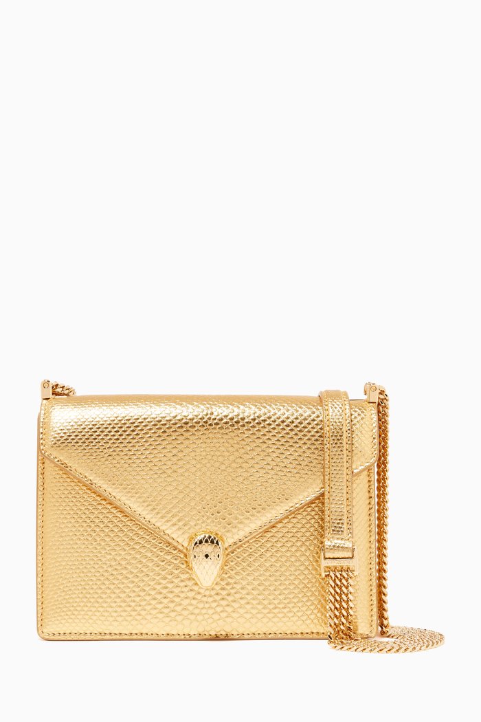 Serpenti Forever Shoulder Bag in Karung Leather, Gold