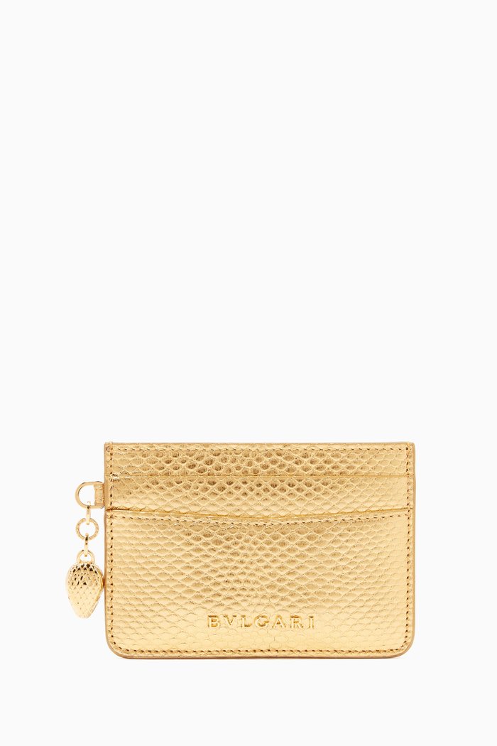 

Serpenti Forever Card Holder in Karung Leather, Gold
