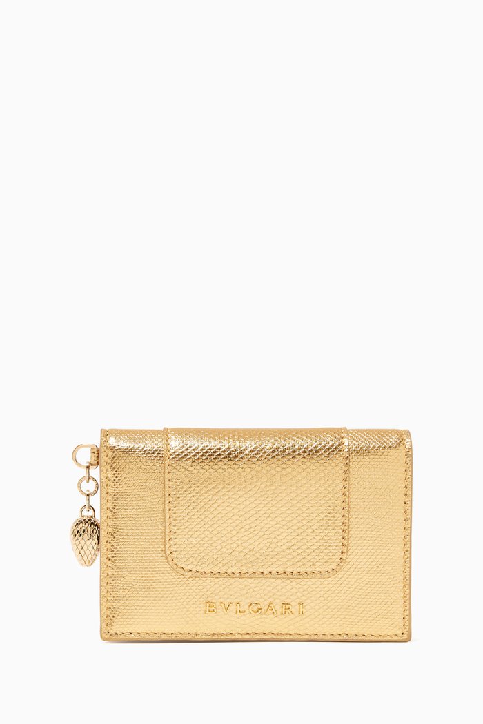 

Serpenti Forever Card Holder in Karung Leather, Gold