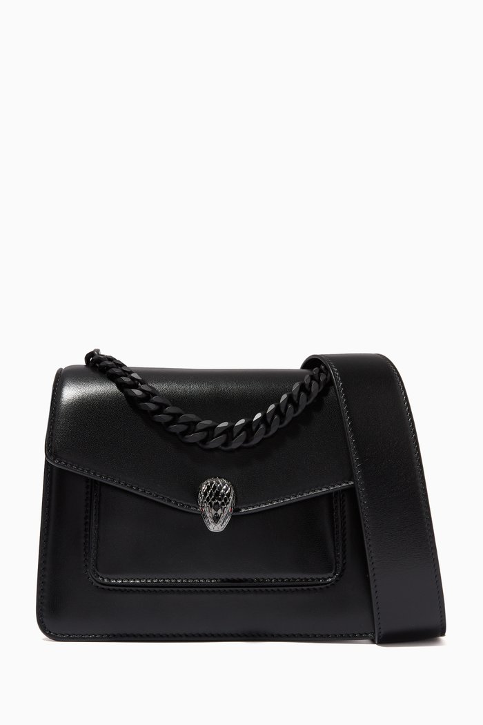 

Serpenti Forever Maxi Chain Shoulder Bag in Nappa Leather, Black