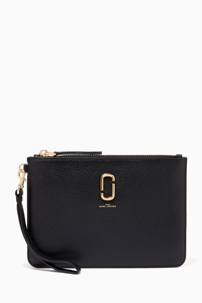 

Softshot Wristlet Pouch in Leather, Black