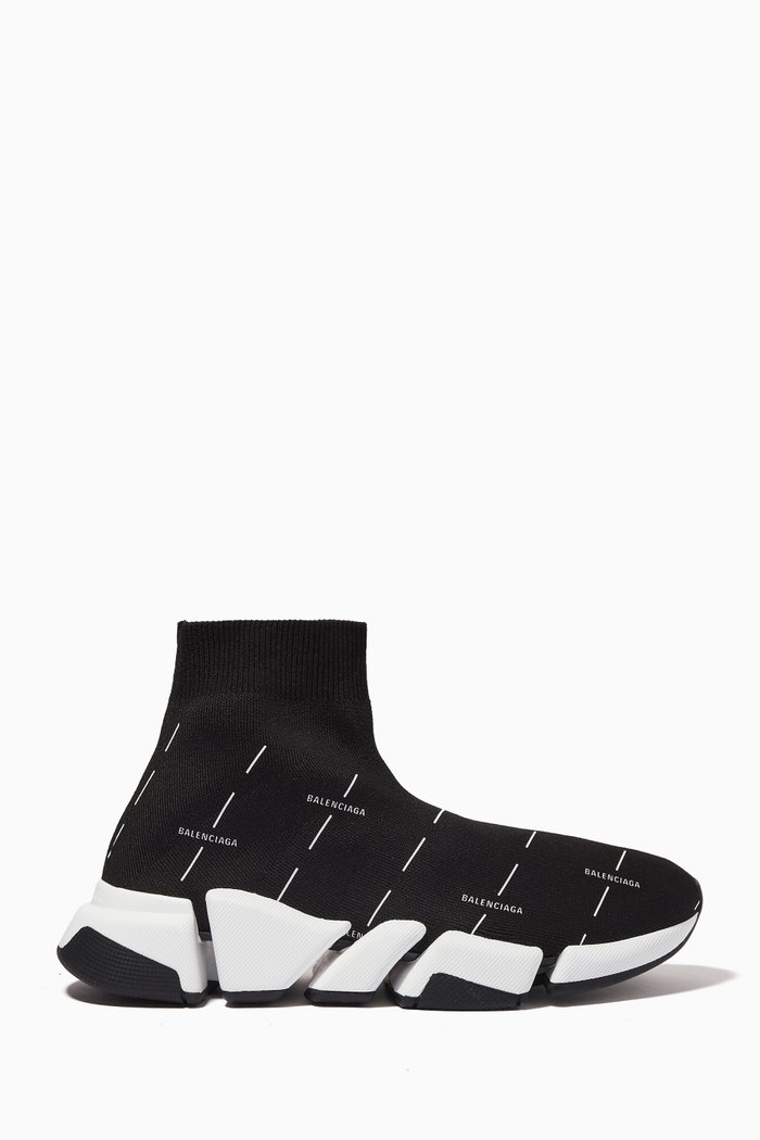 Speed 2.0 Sneakers in Logo Licence Printed Recycled Knit, Black