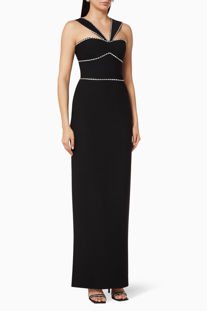 

Crystal Embellished Crepe Dress, Black