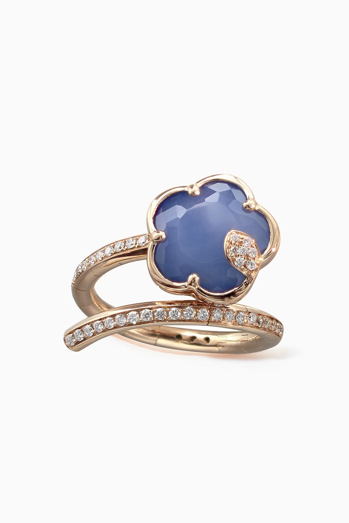 Joli Diamond Ring with White Agate & Lapis Lazuli in 18kt Rose Gold