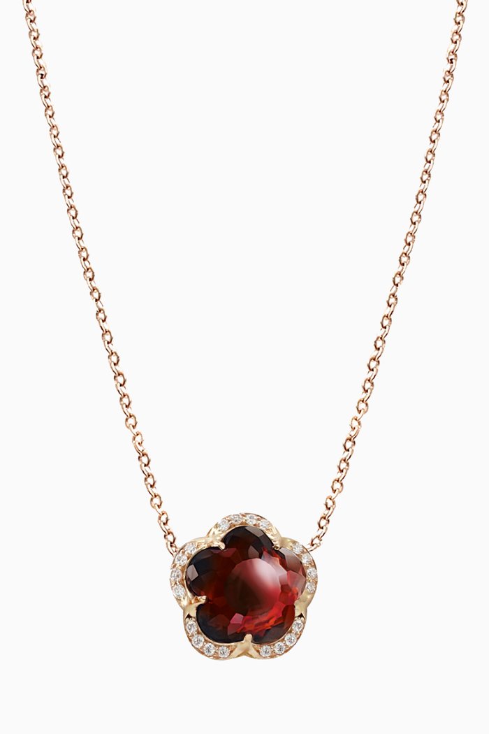 

Je T'aime Diamond Necklace with Red Garnet in 18kt Rose Gold