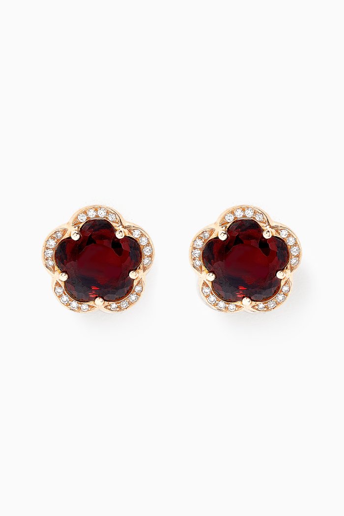 

Je T'aime Diamond Earrings with Red Garnet in 18kt Rose Gold