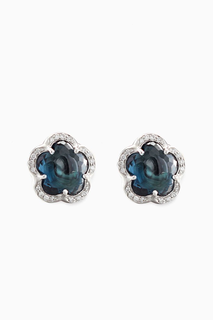 

Figlia dei Fiori Diamond Earrings with London Blue Topaz in 18k White Gold