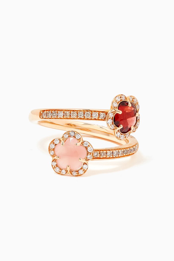 

Figlia Dei Fiori Diamond Ring with Pink Chalcedony & Red Garnet in 18k Rose Gold