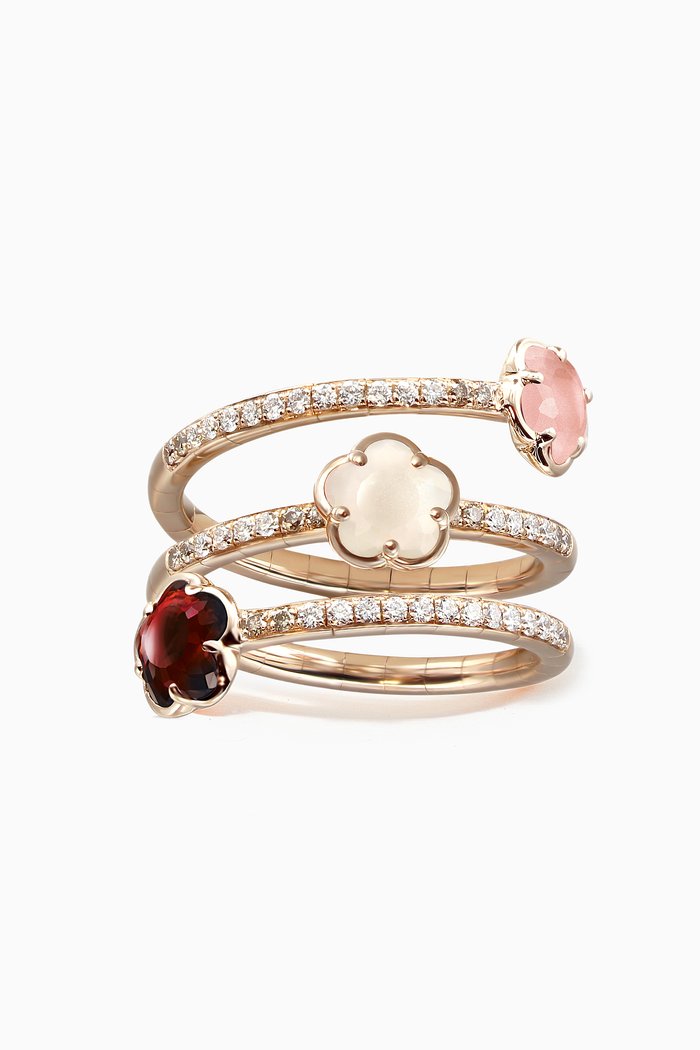 

Figlia Dei Fiori Diamond Ring with Pink Chalcedony, Red Garnet & Moonstone in 18k Rose Gold