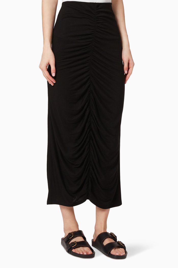 

Brushed Tencel Gathered Skirt, Black