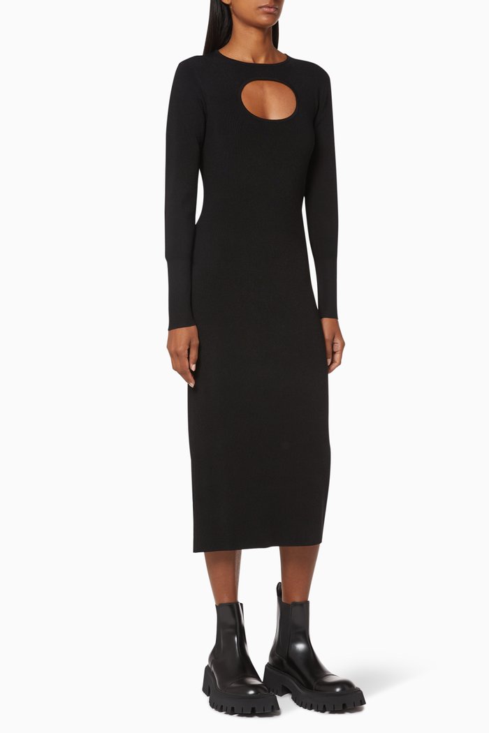 

Bodycon Crewneck Cut-Out Dress, Black