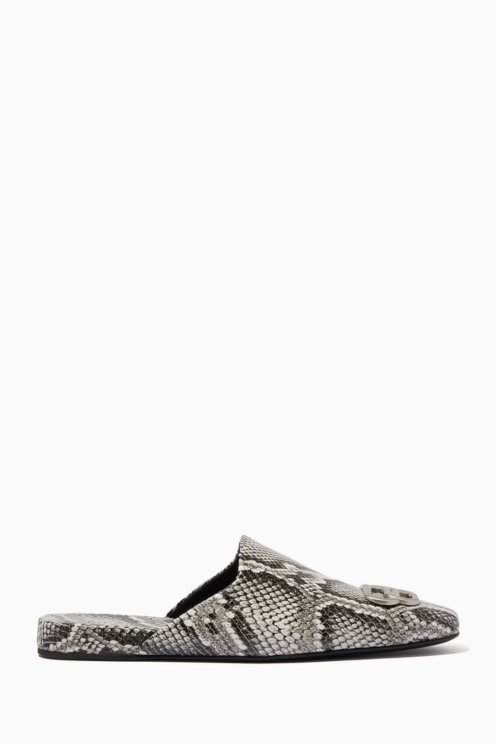 

Cosy BB Mules in Python Print Calfskin, Grey