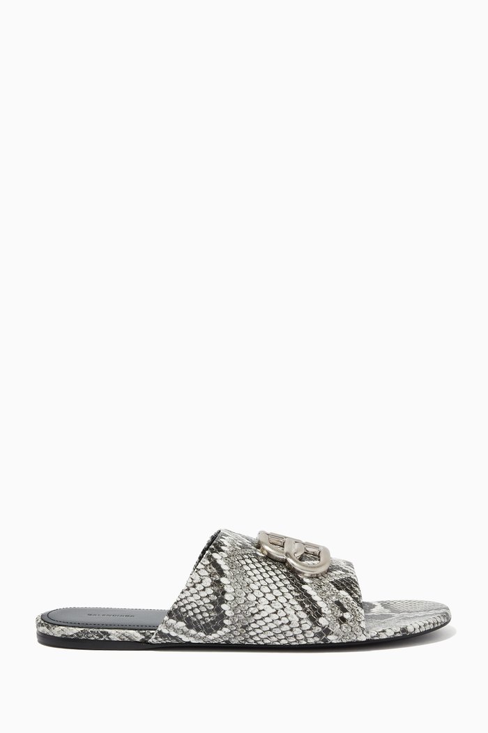 

Oval BB Mules in Python Printed Calfskin, Grey