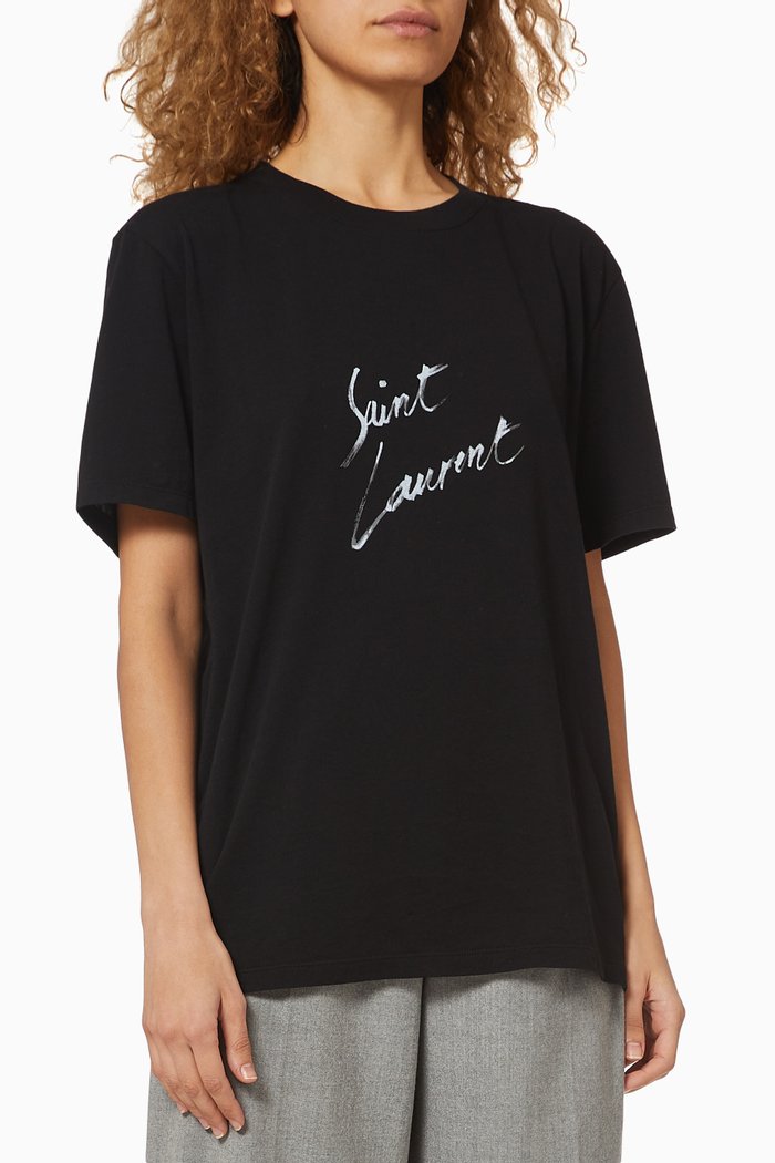 

Signature Print Cotton T-Shirt, Black