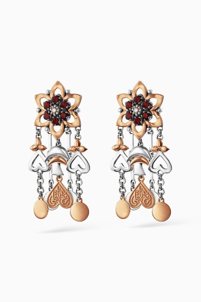 

Fallahy Flower Earrings with Garnet & Diamond in 18kt Gold & Sterling Silver