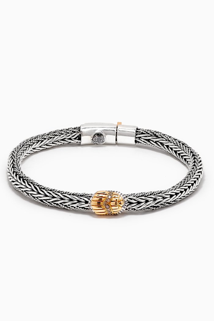 

Scarab Braided Bracelet with Diamonds in 18kt Gold and Sterling Silver