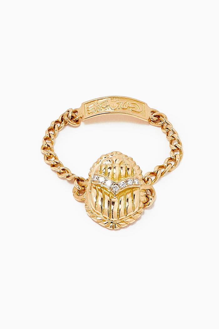 Scarab Chain Ring with Diamonds in 18kt Gold, Yellow